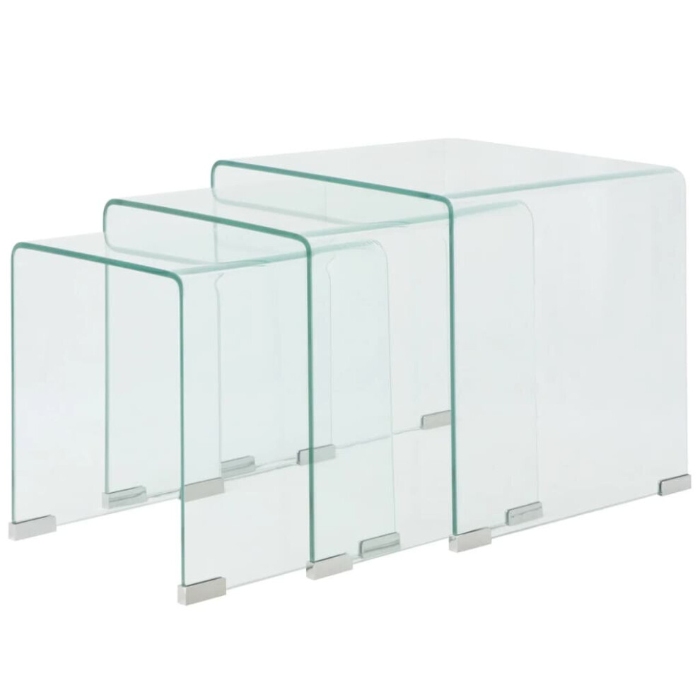 New Vidaxl Three Piece Nesting Table Set Side Coffee Table Tempered Glass Clear 244190 Small