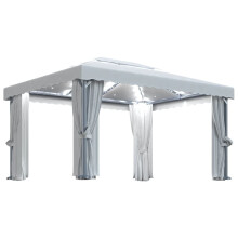 vidaXL Pavillon mit Vorhängen & LED-Lichterketten 4x3 m Cremeweiß