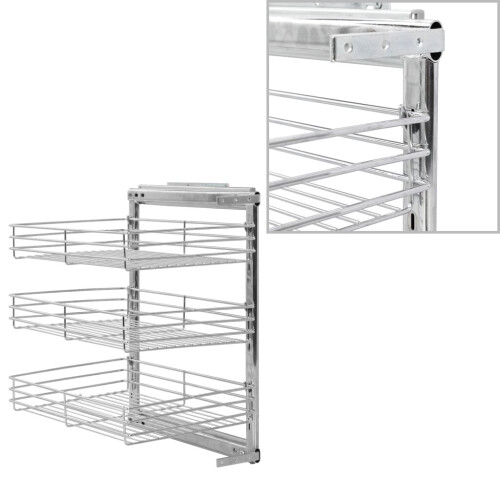 VidaXL vidaXL 3-Tier Pull-out Kitchen Wire Basket Silver 47x35x56cm Rack Organiser