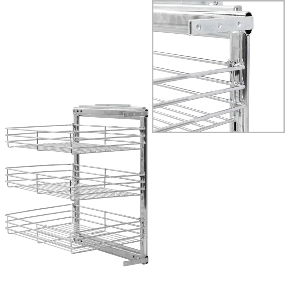 vidaXL 3-Tier Pull-out Kitchen Wire Basket Silver 47x35x56cm Rack Organiser