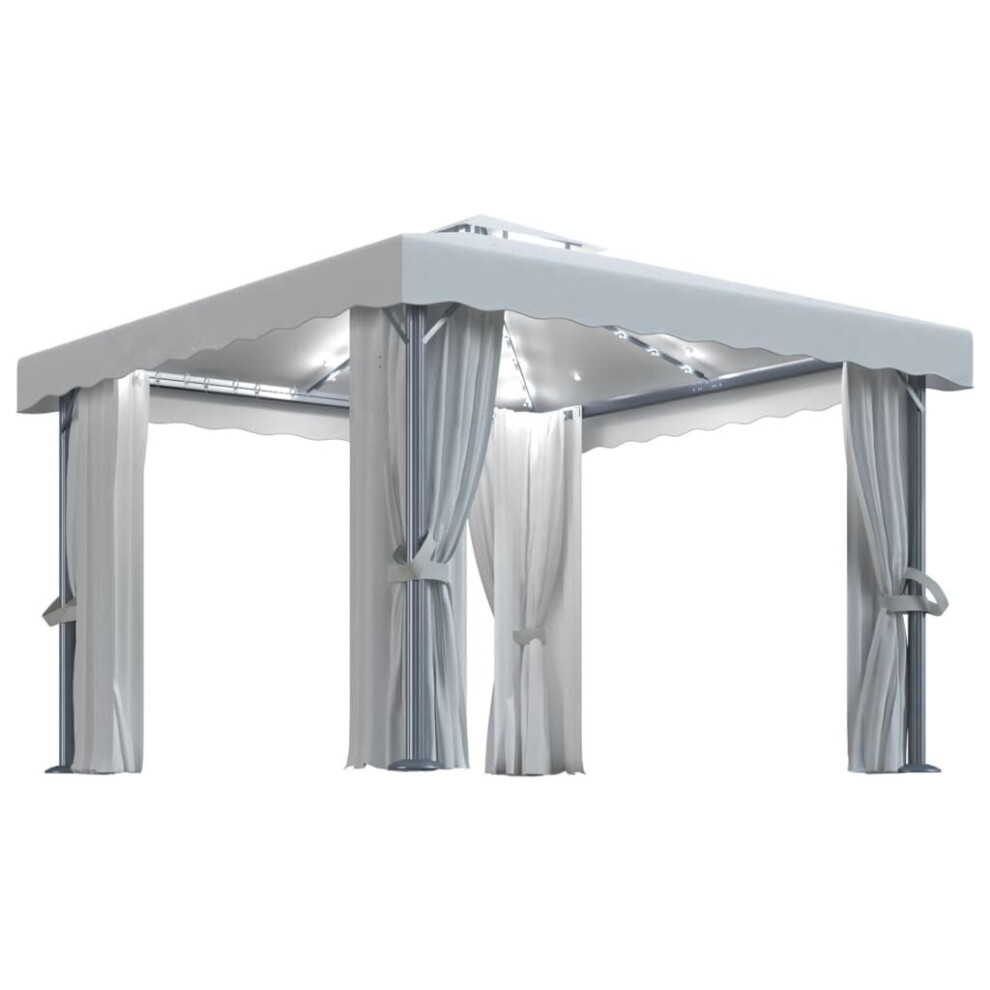 Vidaxl Gazebo With Curtain&Led String Lights 3X3 M Cream White Garden Marquee