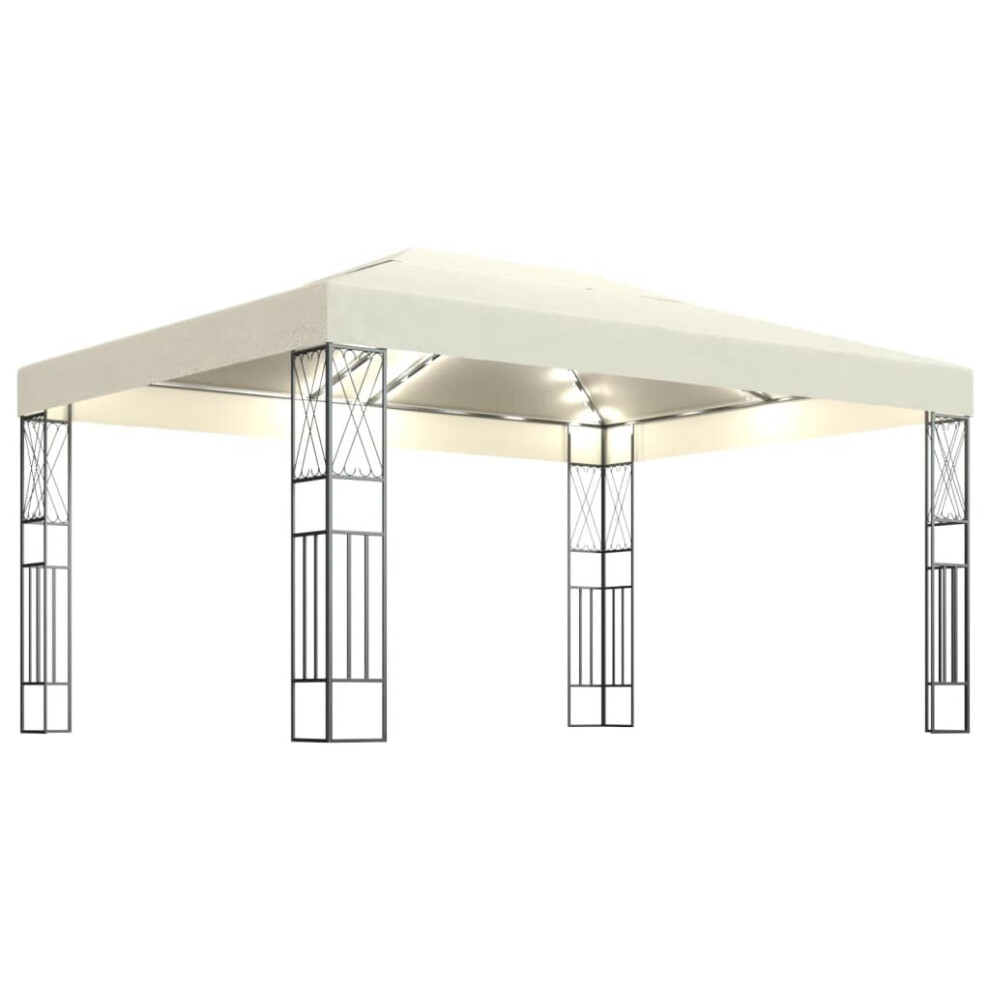 Vidaxl Gazebo With Led String Lights 3X4 M Cream Fabric Outdoor Sunshade