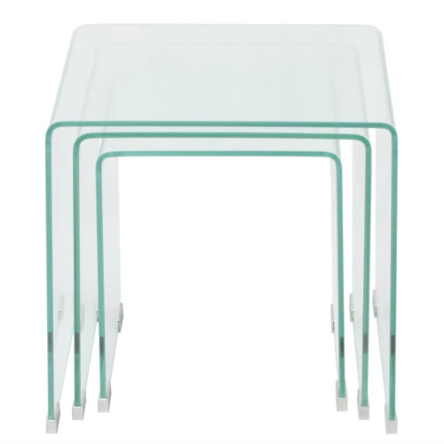 VidaXL vidaXL Three Piece Nesting Table Set Side Coffee Table Tempered Glass Clear 1