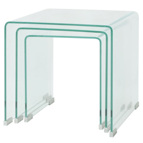 VidaXL vidaXL Three Piece Nesting Table Set Side Coffee Table Tempered Glass Clear 2