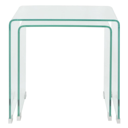 VidaXL vidaXL Two Piece Nesting Table Set Side Coffee End Table Tempered Glass Clear 1