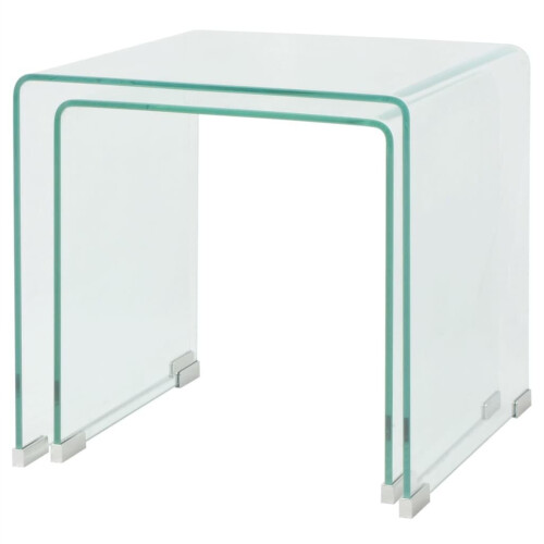 VidaXL vidaXL Two Piece Nesting Table Set Side Coffee End Table Tempered Glass Clear 2