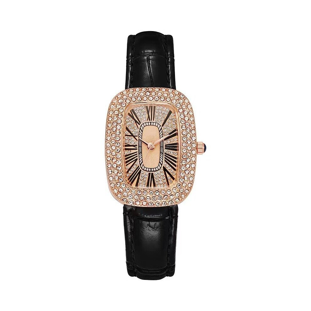(Black) Women Fashion Stars Wrist Watch Strap Buckle Stainless Steel Casual  Accessory