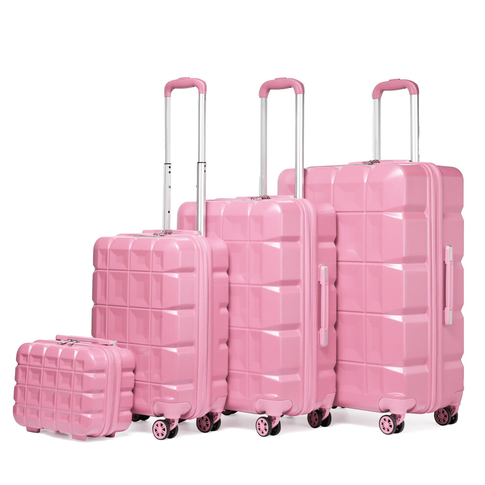 (Pink) KONO Lightweight Hard Shell ABS Suitcase With TSA Lock and Vanity Case 4 Pieces Set