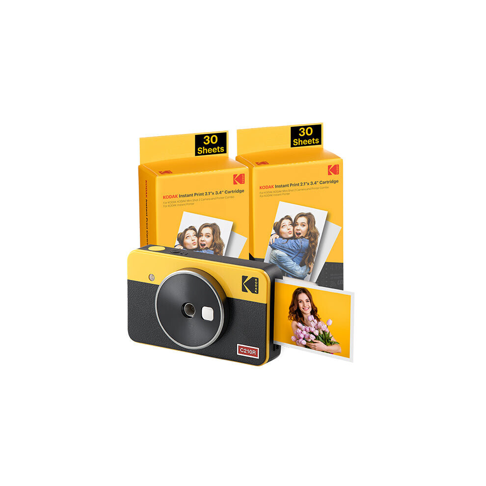 KODAK MINI SHOT 2 RETRO C210RY60 PORTABLE WIRELESS INSTANT CAMERA AND PHOTO BUNDLE 2.1X3.4 YELL