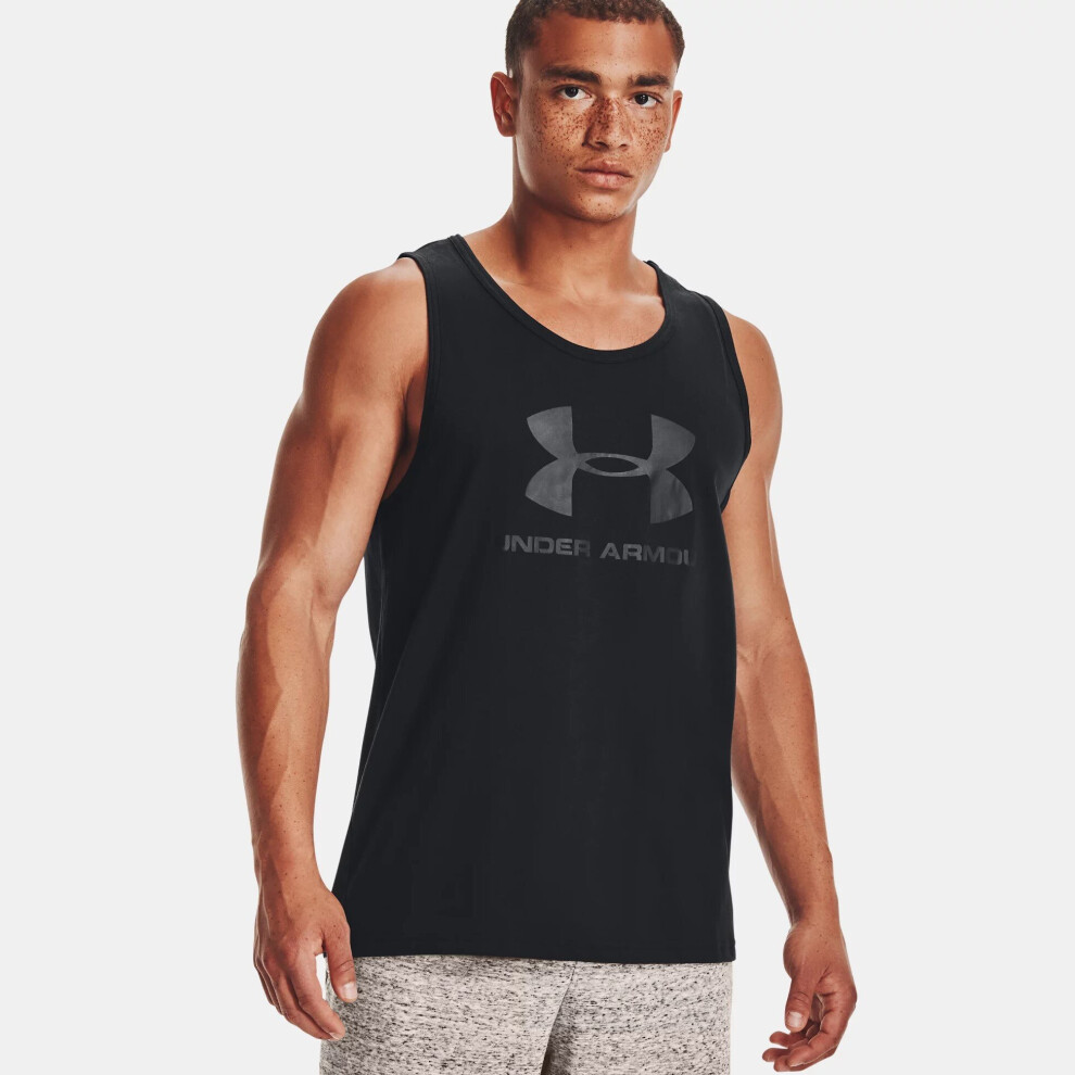 (1329589 UA Mens Vest Black L) Under Armour Mens UA Vest Sportstyle Logo Tank Top