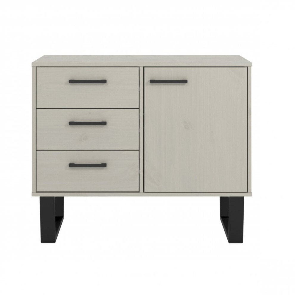(Grey) Home Source Vigo 1 Door 3 Drawer Pine Sideboard Unit