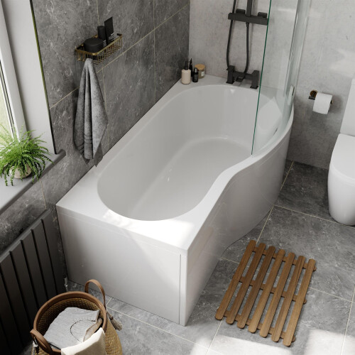 P Shaped RH Bathroom Suite Showerbath Screen 1700mm Bath Side Panel Acrylic Rail