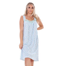 (Green, L) Malay Ladies Nightwear Nightdress Floral Print Lace Sleeveless Short Plus Nightshirt