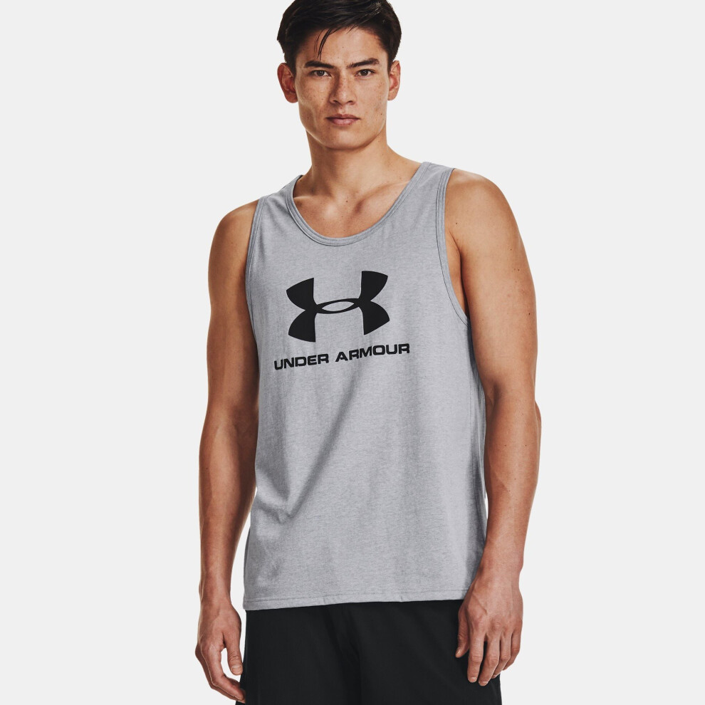 (1329589 UA Mens Vest Grey S) Under Armour Mens UA Vest Sportstyle Logo Tank Top