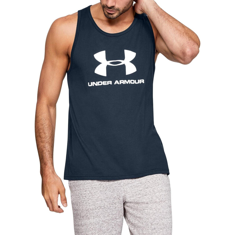 (1329589 UA Mens Vest Blue M) Under Armour Mens UA Vest Sportstyle Logo Tank Top