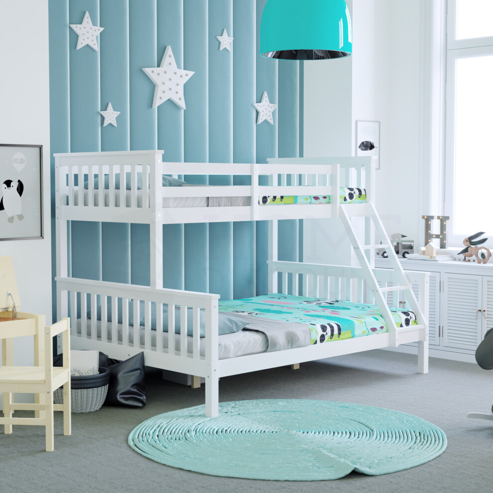 (White) Milan Triple Bunk Bed Single Double High Sleeper