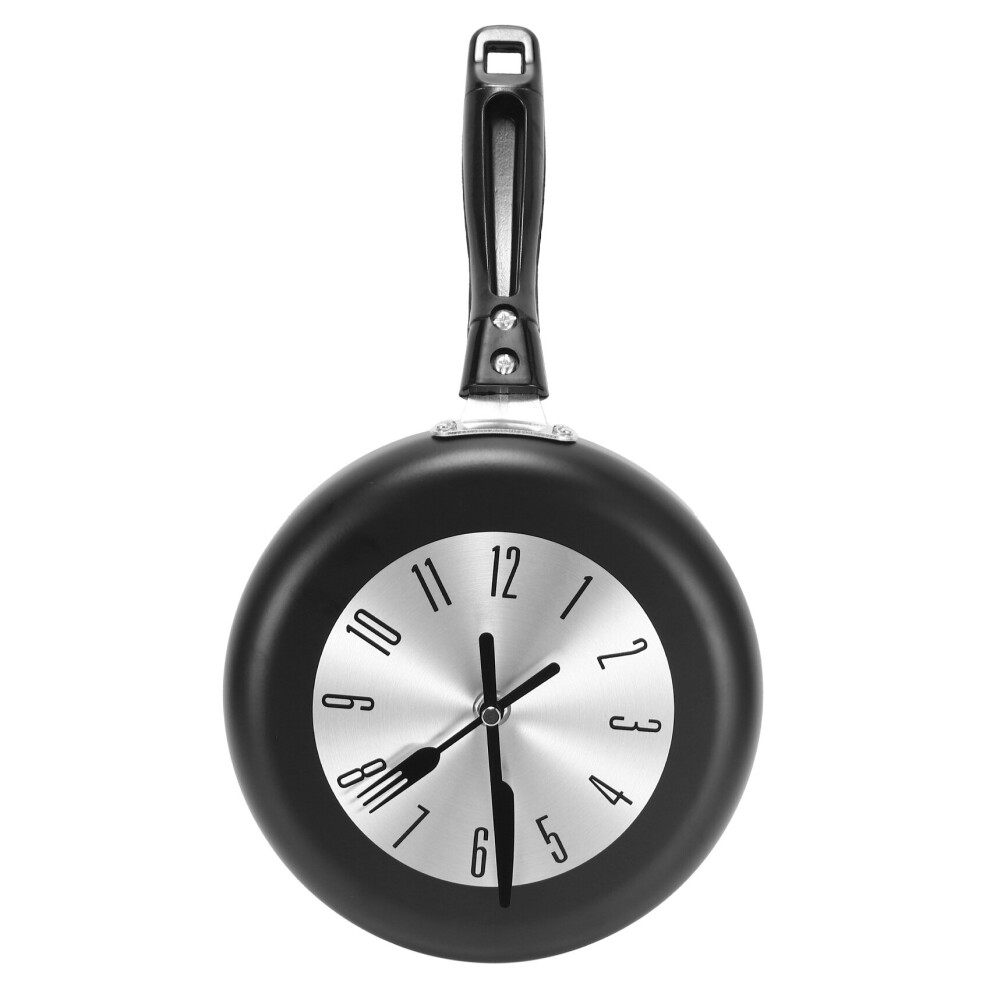 8 Inch Frying Pan Design Hanging Wall Clock Kitchen Metal Clock , Unique Wall Watch,for Home Room Decoration,Black