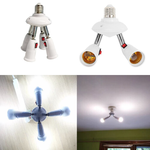 (3in1) E27 Splitter 2/3/4/5 Heads LED Bulbs Base Adjustable LED Light Holder Adapter 1