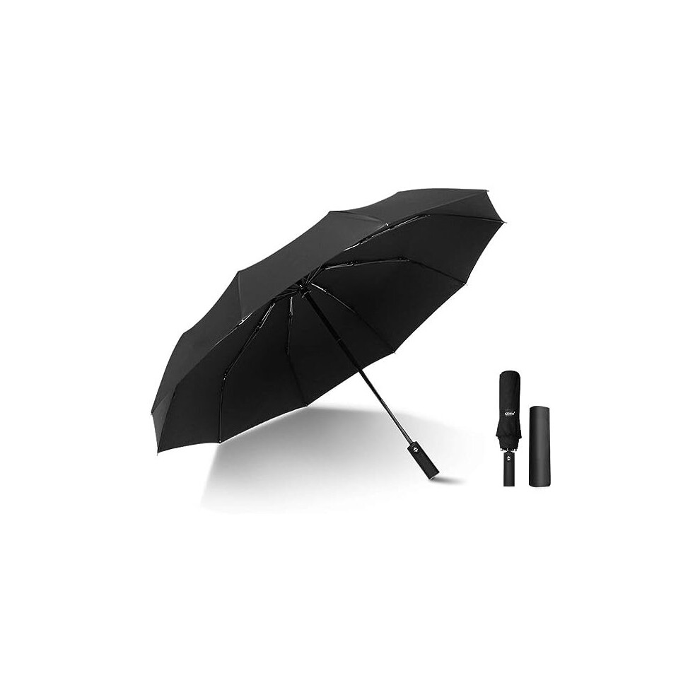 Kono Travel Windproof Umbrella Automatic Open Umbrellas with 10 Ribs Folding Rain Umbrella (Black)