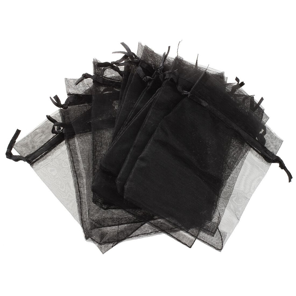 100 black Organza Wedding Favour Bags Jewellery Pouches 9cm x 12cm