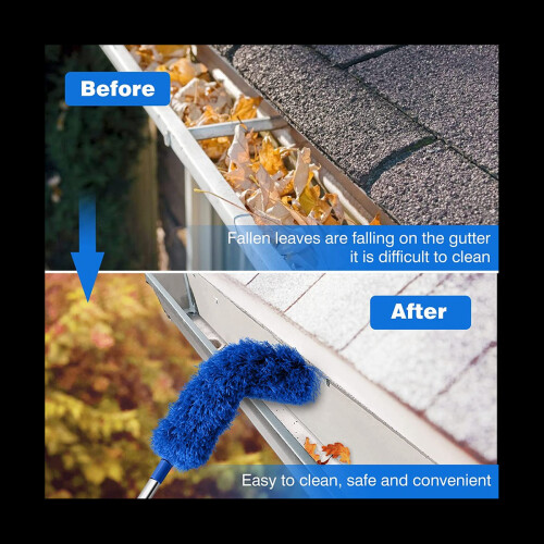 Gutter Cleaning Brush Roofing Tool with Telescopic Extendable Pole 8.2Ft Guard Cleaner Tool Easy Remove Leave, blue 2