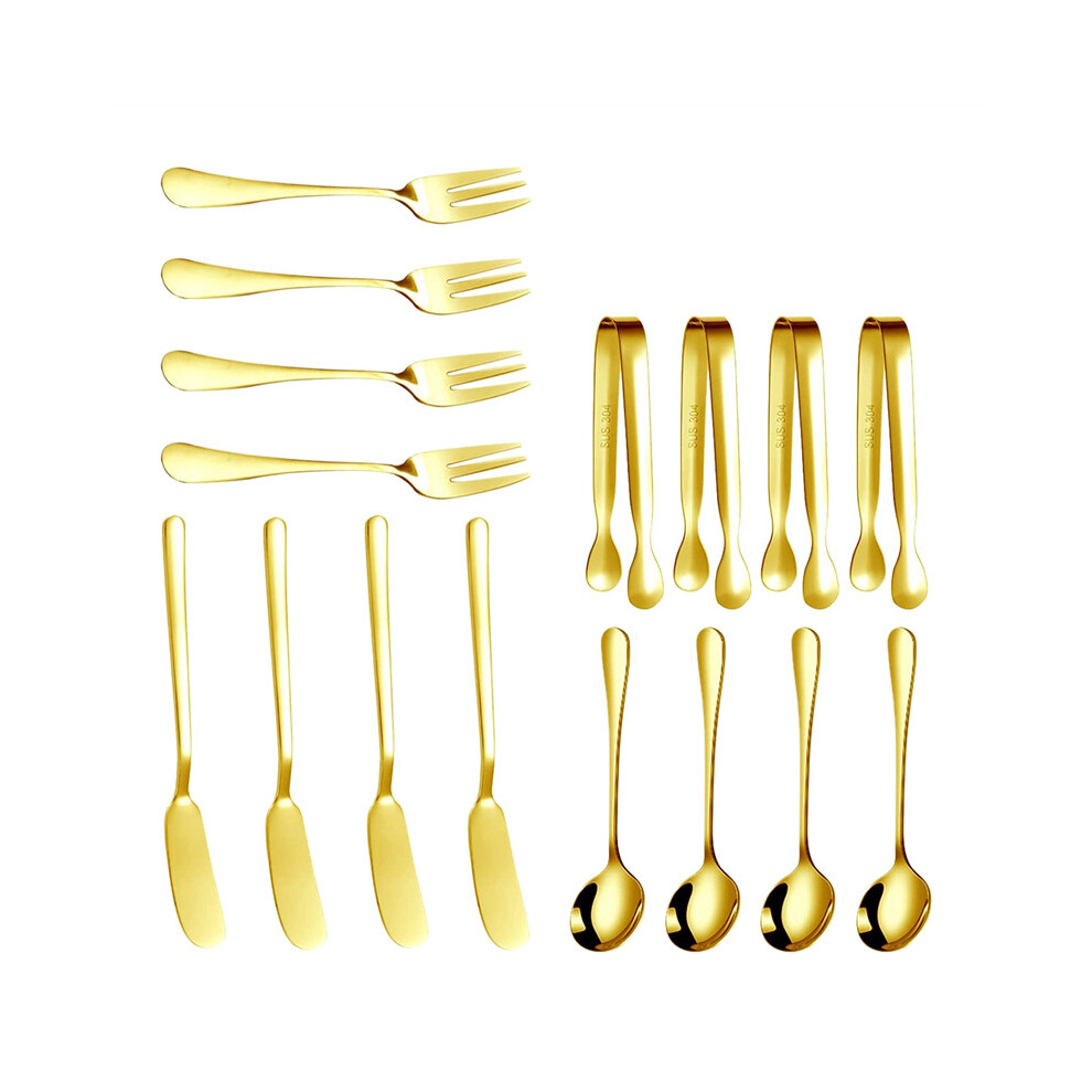 Cheese Butter Spreader Knives Set 16 Pieces Charcuterie Accessories Stainless Steel Butter Knives Serving Tongs (Gold)