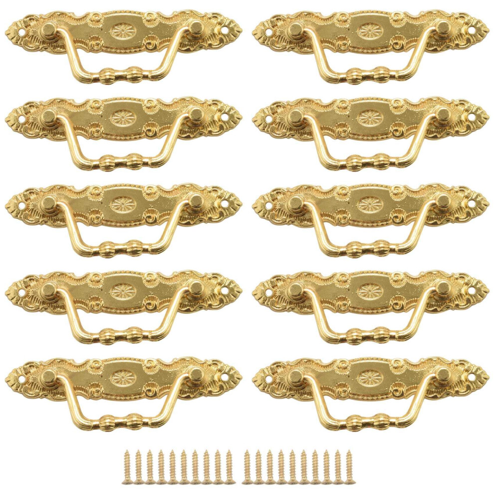 Exogio 10Pcs Antique Zinc Alloy Drawer Handles - Cupboard & Drawer Pulls With Screws, Vintage Furniture Hardware Golden