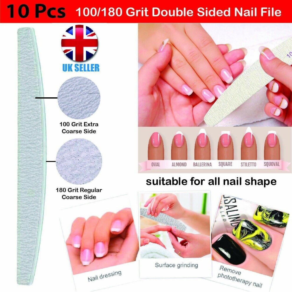 `10x Professional Nail Files Buffer Double Side Emery Board 100 180 150 240 Grit