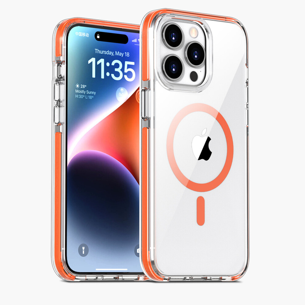 (for iPhone 15 Pro 6.1, orange) for iPhone 15 Pro Max/15 Ultra 6.7 Clear Case Compatible with MagSafe, Magnetic Slim PC Cover for iPhone 15 Pro Max /