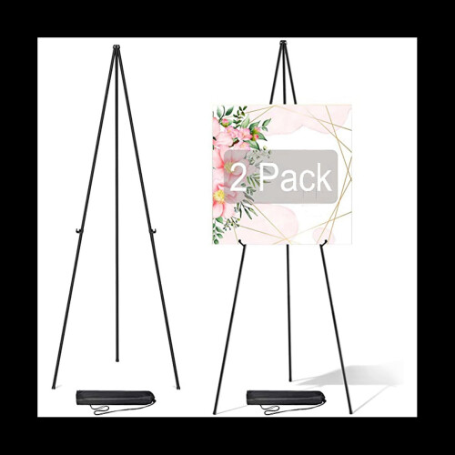 2 Pack Wedding Sign Display with Bag Foldable Portable Stand Adjustable Metal Easel Tripod Black 1