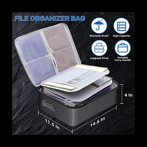 Document Bag with Lock - Fireproof Moisture Proof 3-Layer 15X11 Inch Important Document Organizer (Black) 2