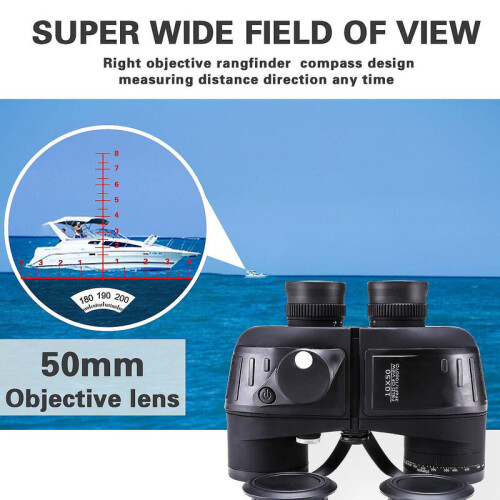 10x50 Marine Binoculars, Waterproof Compact Binoculars with Rangefinder Compass for Birdwatching Navigation Boating Hunting Scenery,(black) 2
