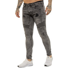 (34W/34L, Black) Enzo Mens Super Slim Stretch Jeans