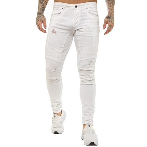 Ze Enzo (32W/34L, White) Enzo Mens Super Slim Stretch Jeans 1