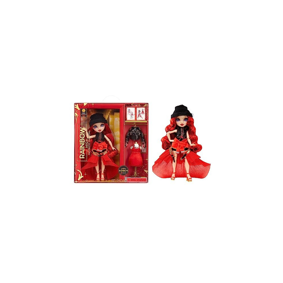 Rainbow High Fantastic Fashion Doll - RUBY ANDERSON - Red 11â Fashion Doll and Playset with 2 Outfits