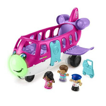 Fisher-Price Little People Barbie Toy Airplane for Toddlers with Lights Music and Folding Stairs, Little Dream Plane, 4 Play Pieces