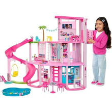 Barbie Dreamhouse, Pool Party Doll House with 75+ Pieces and 3-Story Slide, Barbie House Playset, Puppy Play Areas, HMX10