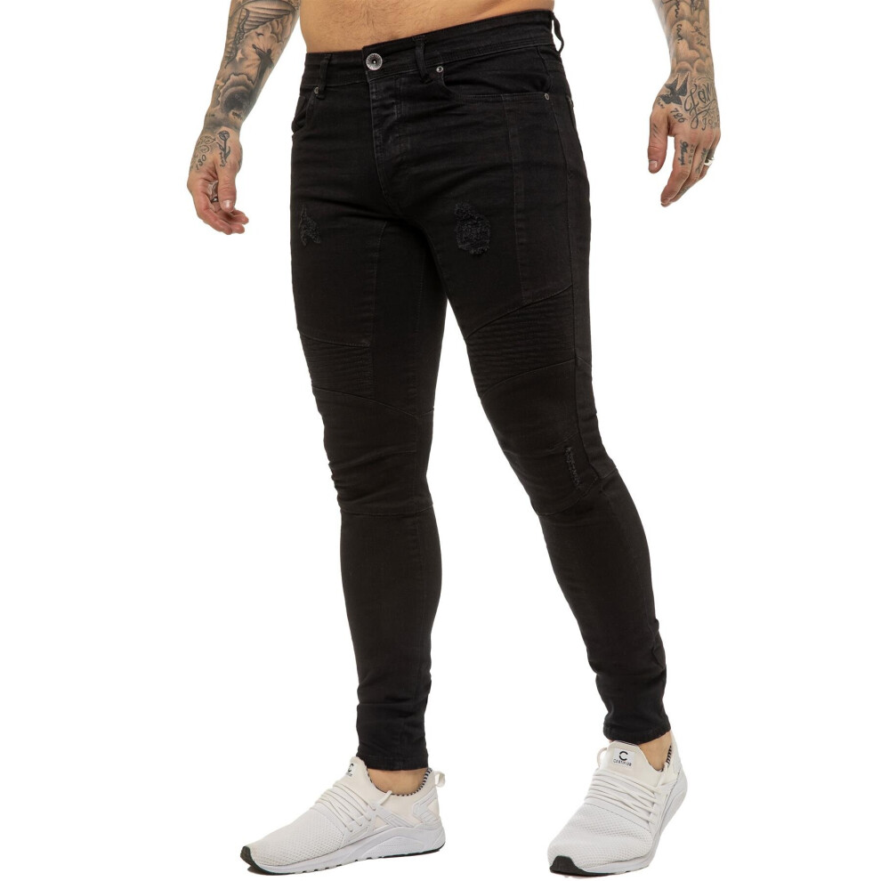 Ze Enzo (34W/30L, ) Enzo Mens Super Slim Stretch Jeans Black