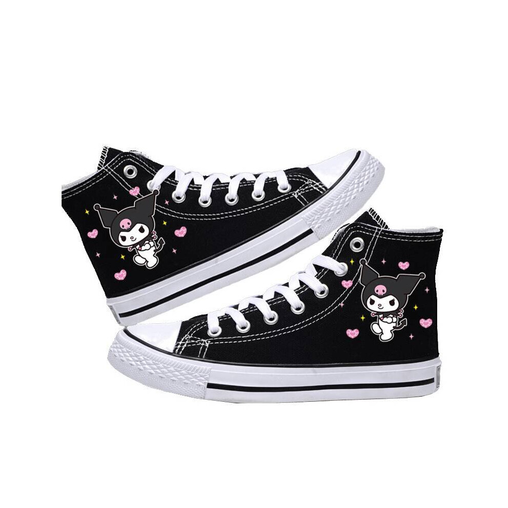 (Style A, 35=Foot Length22.5cm/8.86in) Sanrio Canvas Kuromi Hightop Shoes Trendy Sneakers Unisex Rubber Sole Toe Round