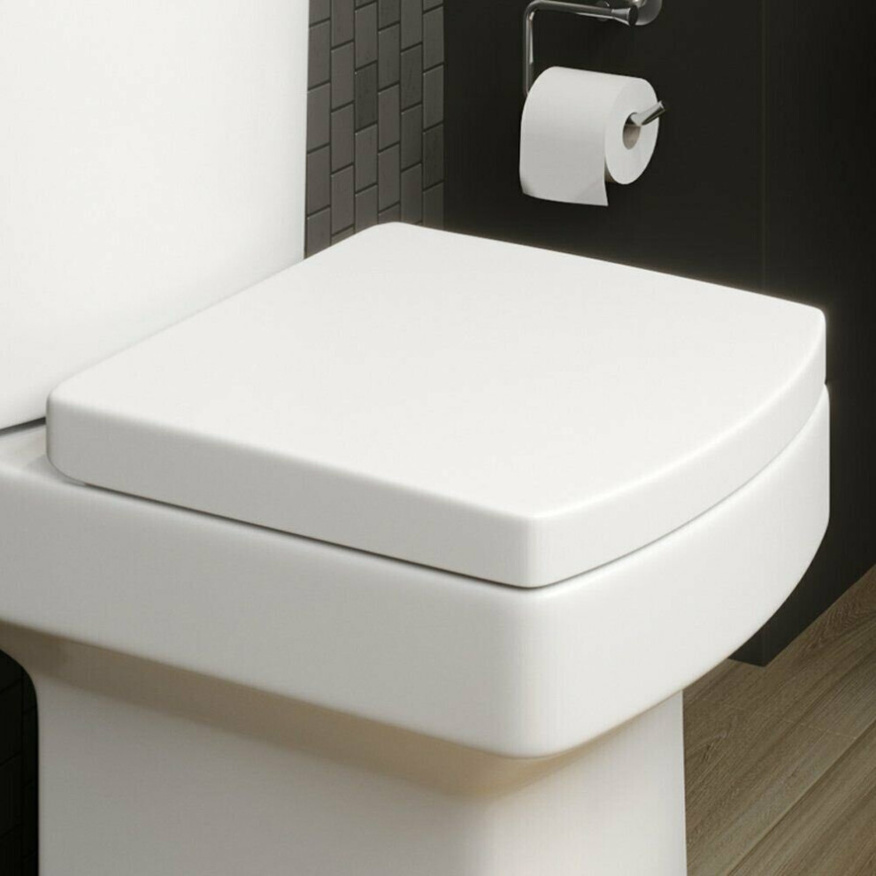 Square Luxury Quick Release Soft Close WC Toilet Seat Top Fix Chrome Hinge Clean