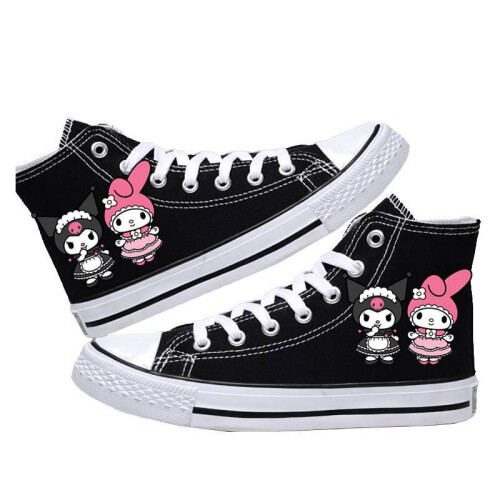 Style B 43 Foot Length26.5cm 10.43in Sanrio Canvas Kuromi Hightop Shoes Trendy Sneakers Unisex Rubber Sole Toe Round