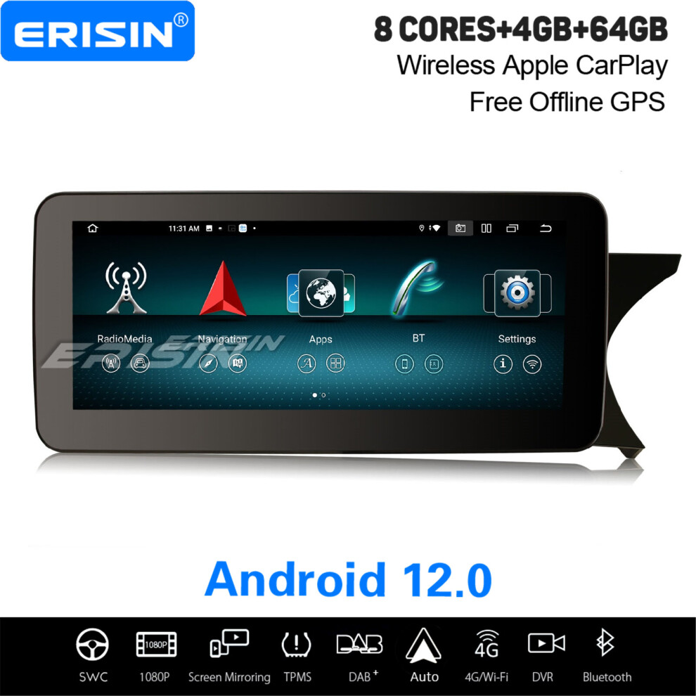 10.25" Ips 8-Core Android 12 Car Stereo For Mercedes Benz C-Class W204 S204 Ntg 4.5 Dab+ Satnav Carplay Wifi 4Gb+64Gb 737655236460