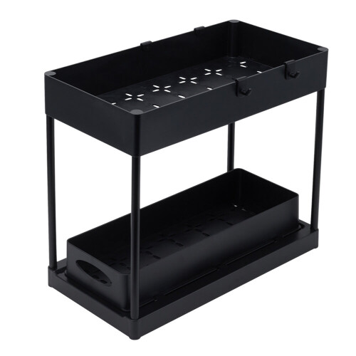 Living And Home (Black) 2-Tier Sliding Under Sink Storage Rack 2