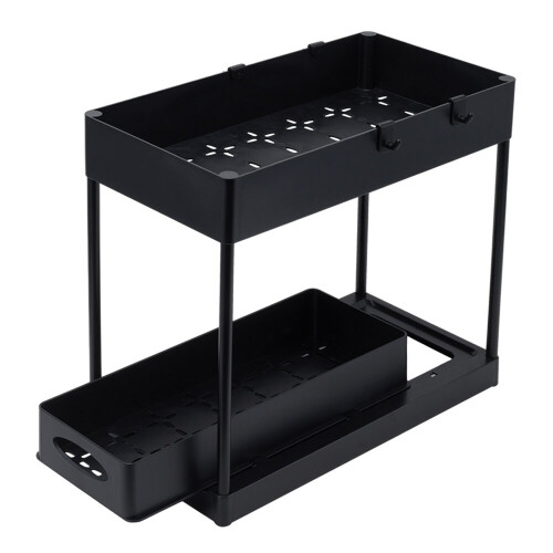 Living And Home (Black) 2-Tier Sliding Under Sink Storage Rack 1