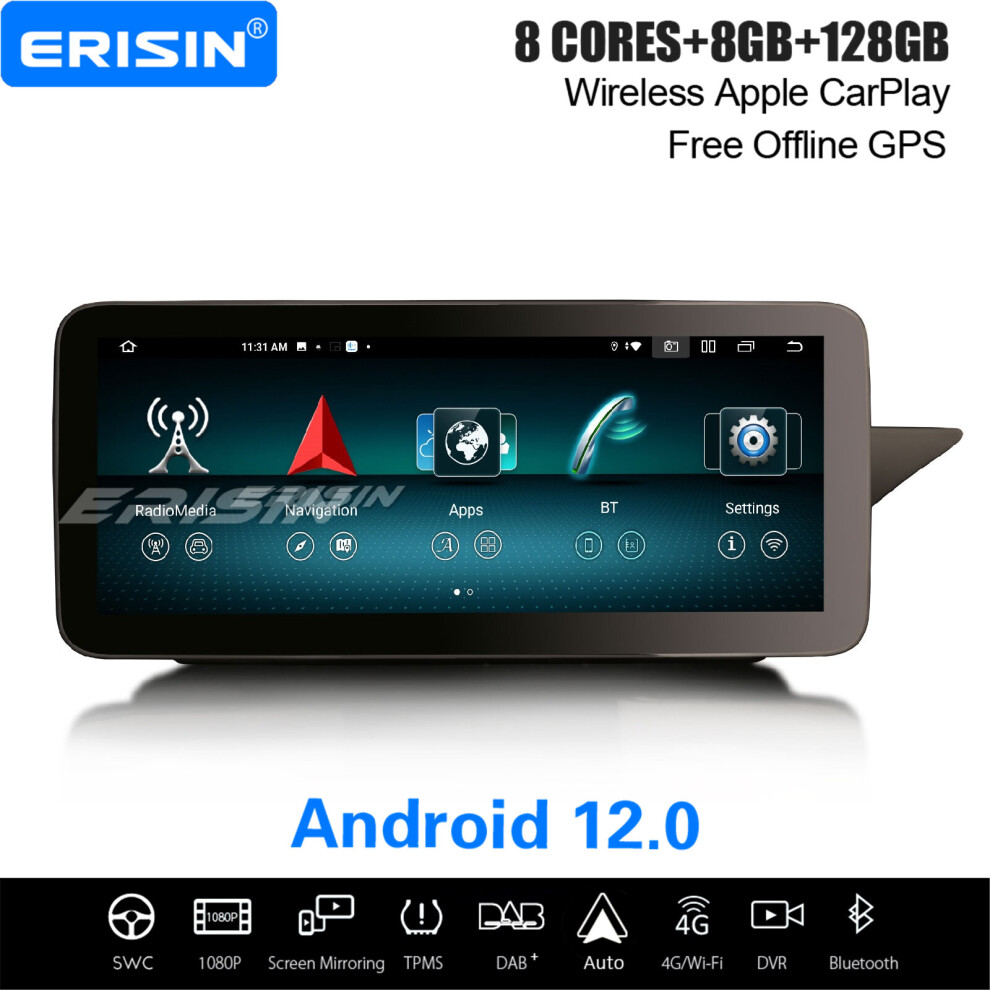 12.3" IPS 8-Core Android 12 Car Stereo For Mercedes-Benz E-Class W212 / S212 NTG 4.5 DAB+ Satnav CarPlay WiFi 8GB+128GB