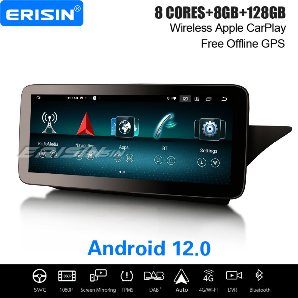 Erisin 12.3" Ips 8-Core Android 12 Car Stereo For Mercedes-Benz E-Class W212 S212 Ntg 4.0 Dab+ Satnav Carplay Wifi 8Gb+128Gb