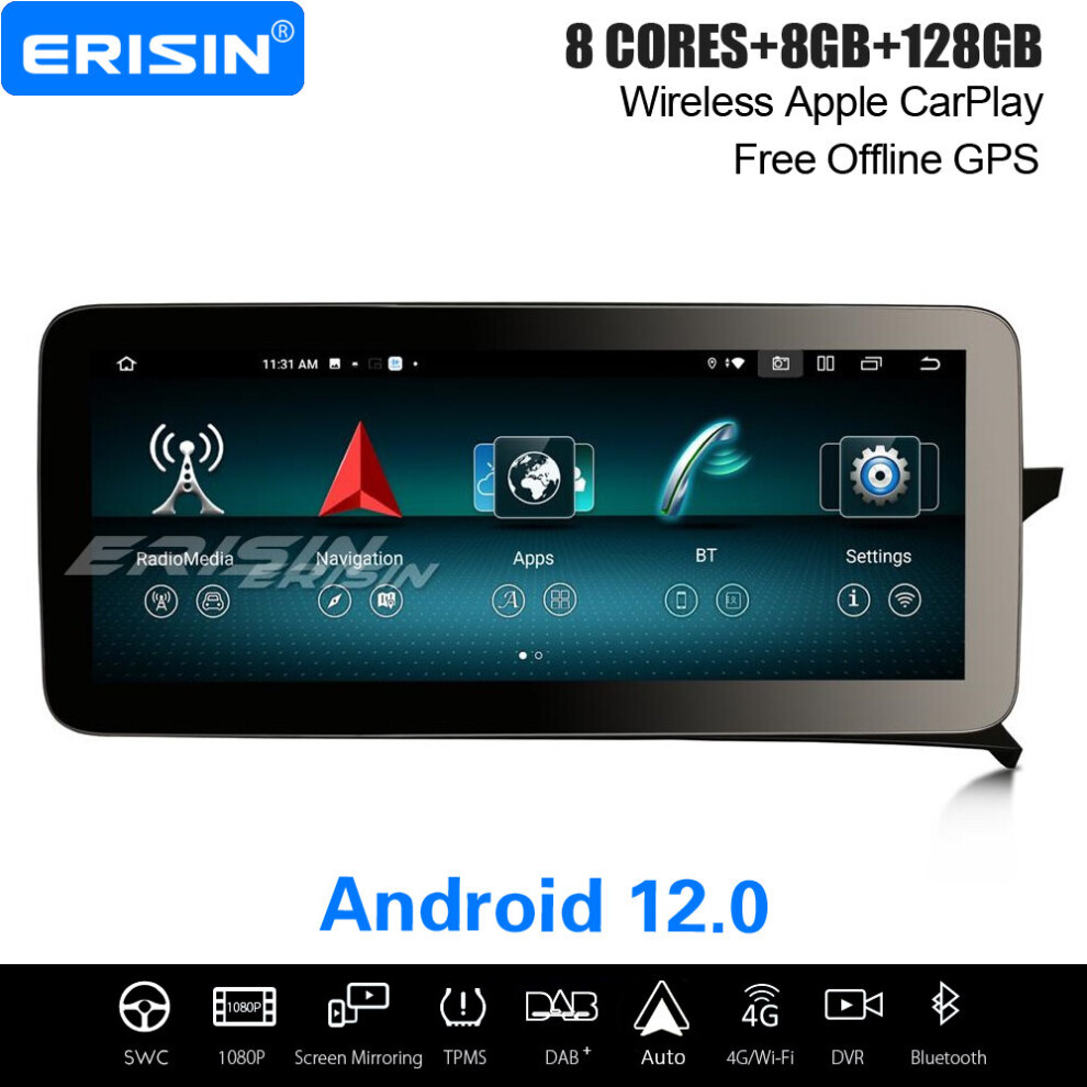 12.3" IPS 8-Core Android 12 Car Stereo For Mercedes-Benz C-Class W204 S204 NTG 4.5 DAB+ Satnav CarPlay WiFi 8GB+128GB