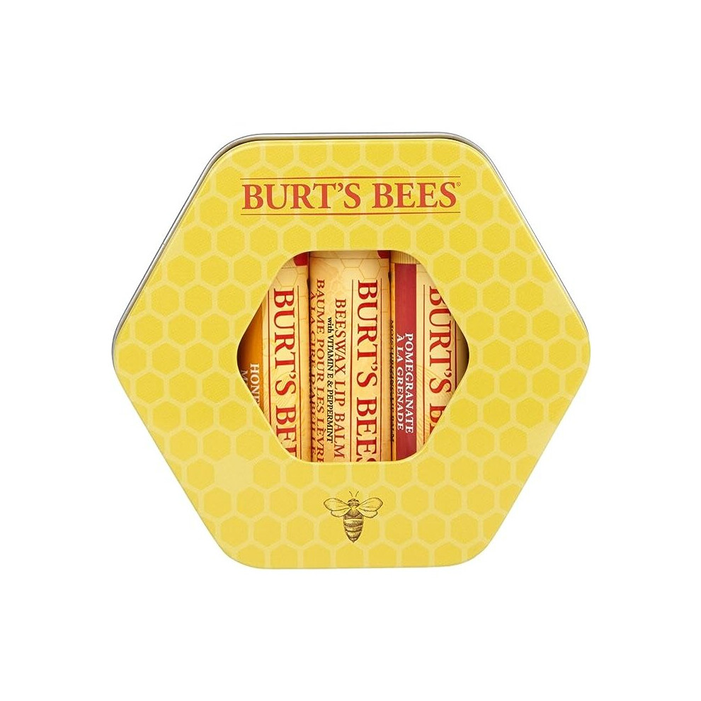 Burt's Bees Lip Balm Gift Set, Beeswax, Honey & Pomegranate Lip Balms, Trio Tin in Reusable Keepsake Tin, 3x4.25g