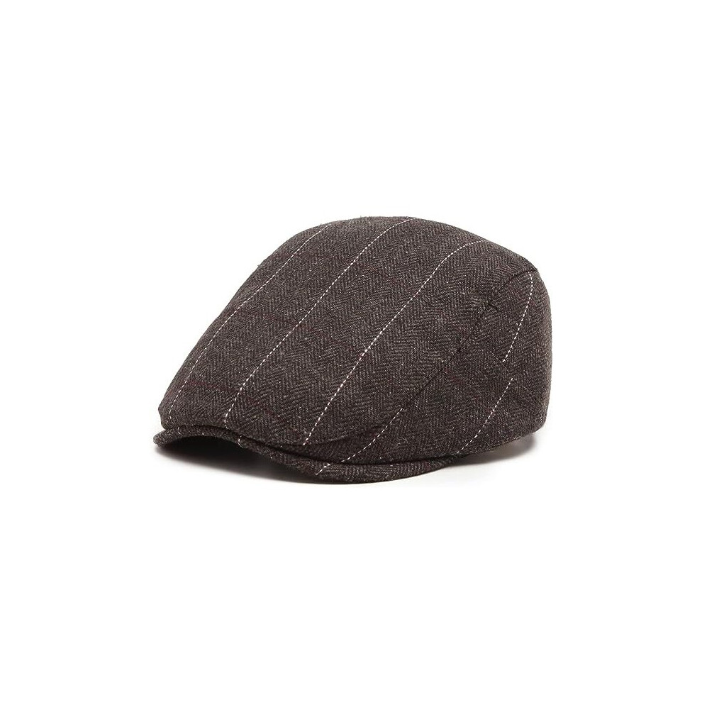 (Brown) Kono Mens Flat Cap Beret Panel Baker Irish Newsboy Tweed Gatsby Wool Duckbill Ivy Winter Hat