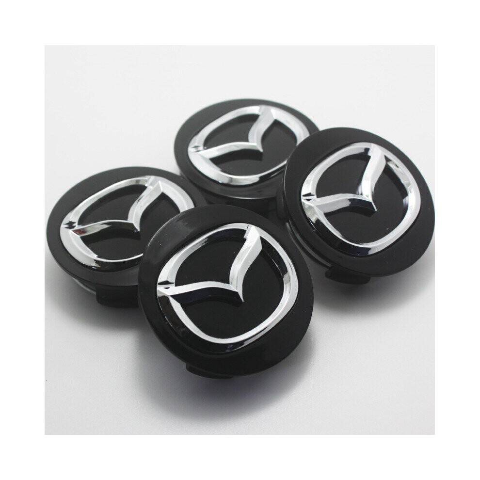 4Pcs Mazda 56Mm Wheel Center Hub Caps Chrome Mazda Emblem Black 4754135866807